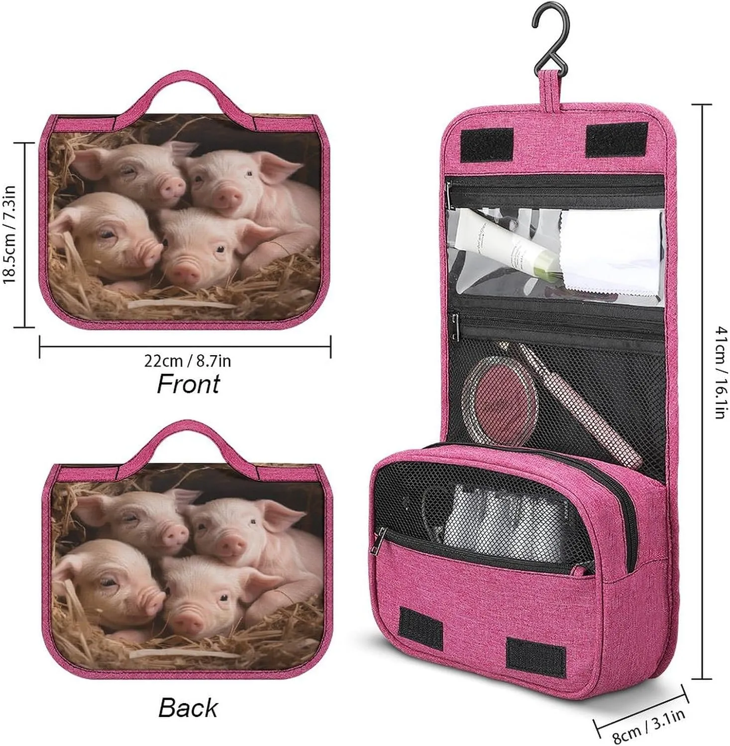 Four Little Pigs Travel Toiletry Bag for Women,Hanging Toiletry Organizer with Hook, Makeup Bag Travel Organizer for Shampoo,Toiletriesl