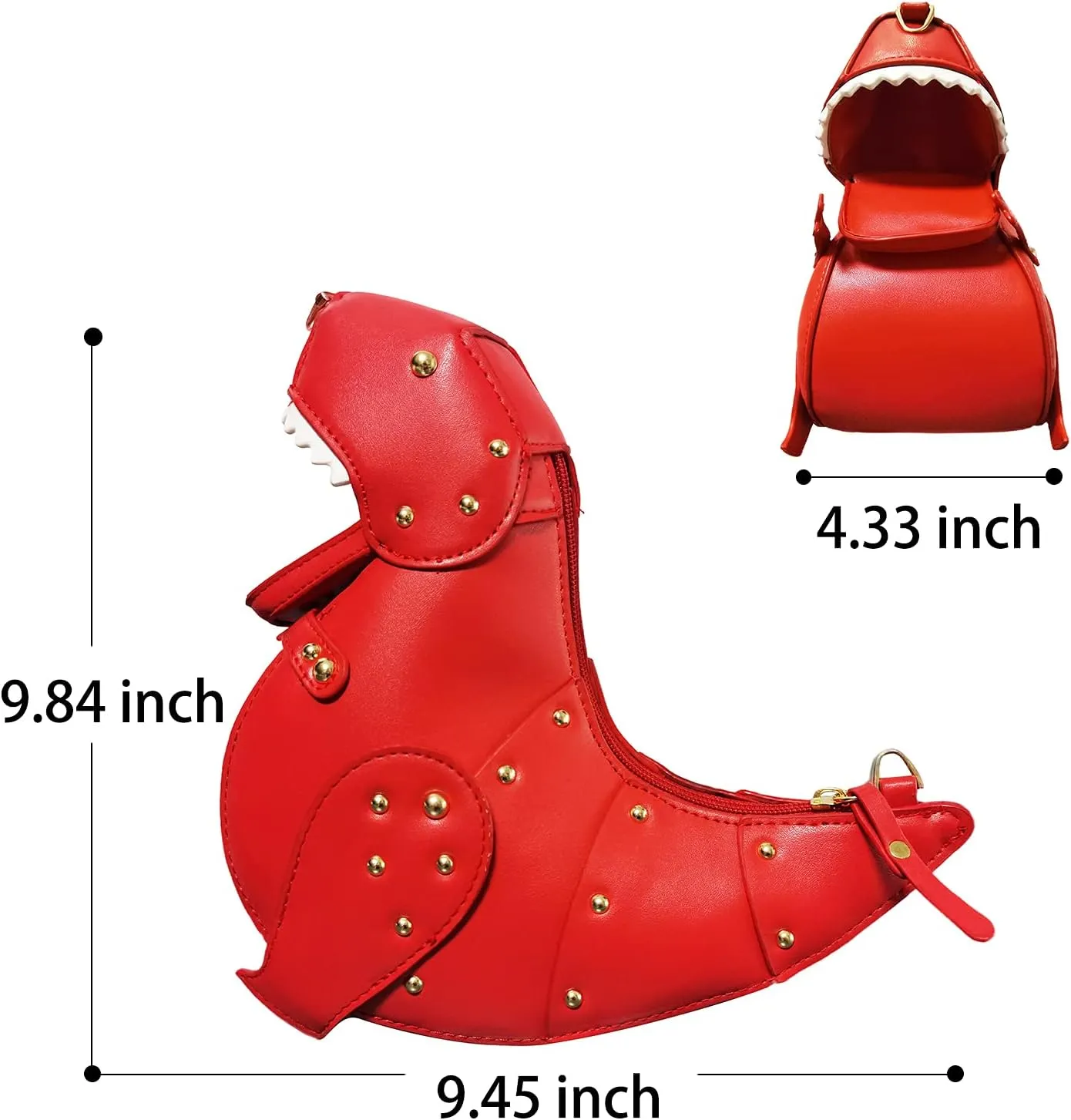 Fozehlad Women Dinosaur Shaped Shoulder Handbag PU Leather Rivet Crossbody Purses Messenger for Girl…