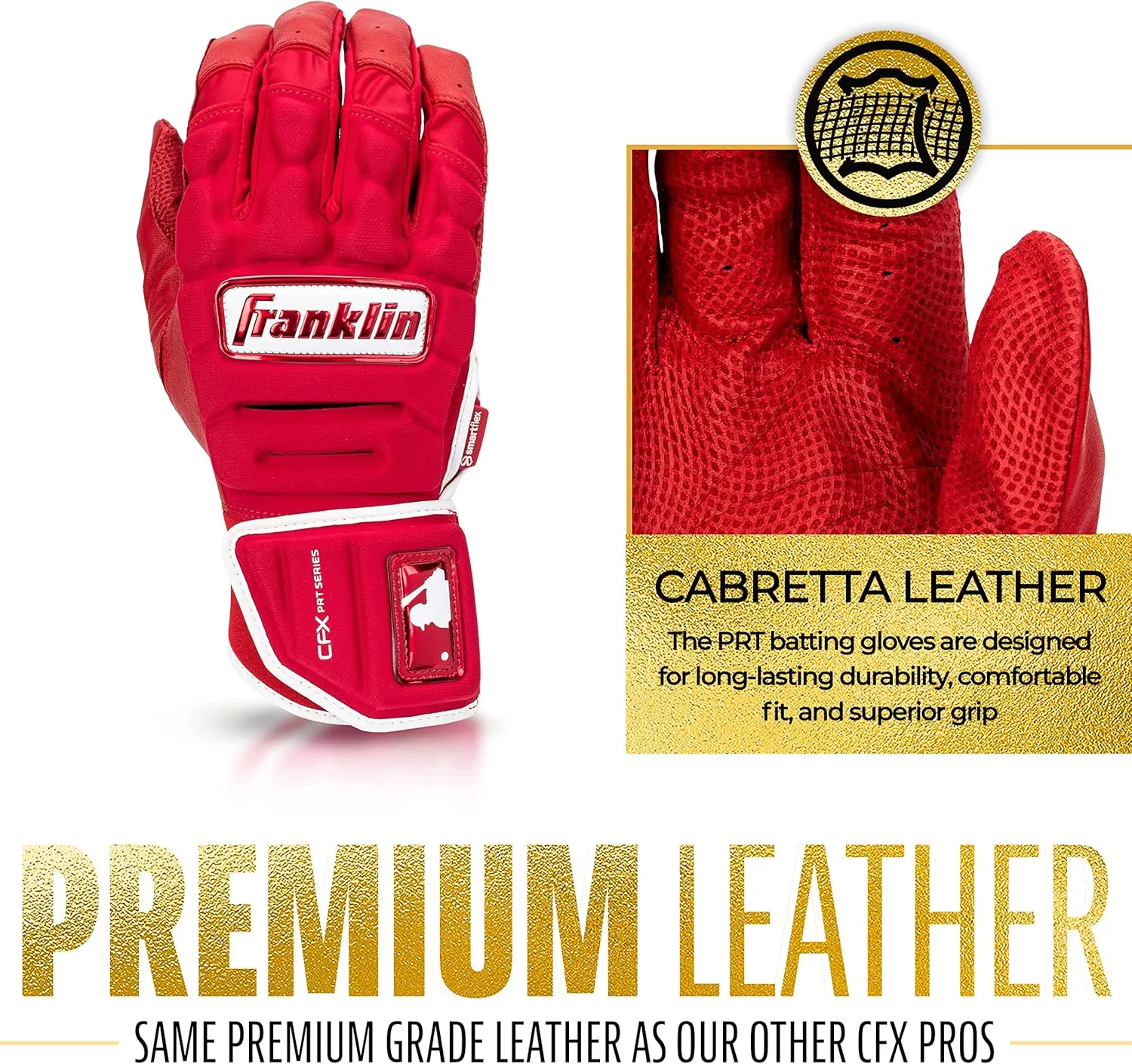 Franklin Sports MLB Batting Gloves - CFX Pro PRT Heavy Duty Protective Baseball   Softball Batting Gloves - Adult Padded Reinforced Leather Batting Gloves
