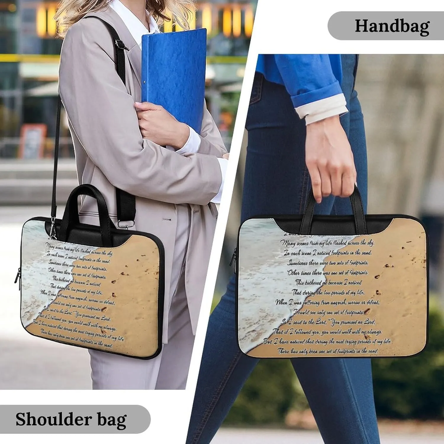 Fresh Sage Green White Leather Computer Bag with Multiple Sizes to Choose From, Convenient to Carry