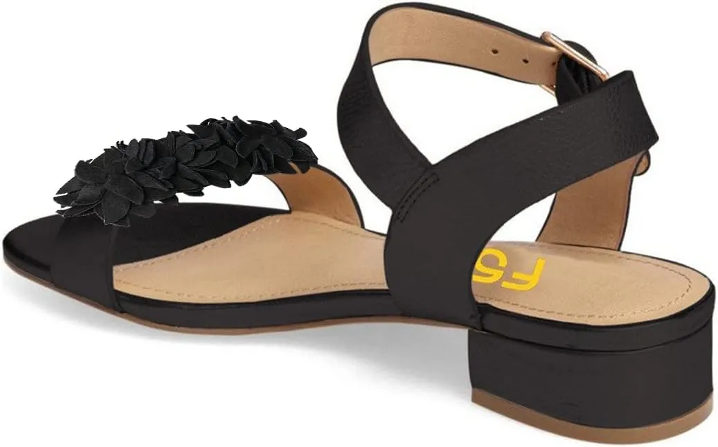 FSJ Women Casual Open Toe Block Low Heel Ankle Strap Sandals Comfort Summer Shoes Size 4-15 US