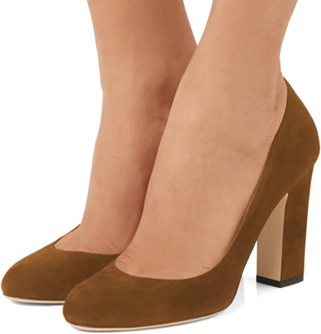 FSJ Women Classic Chunky High Heel Closed Round Almond Toe Slip On Formal Office Pumps Size 4-15 US