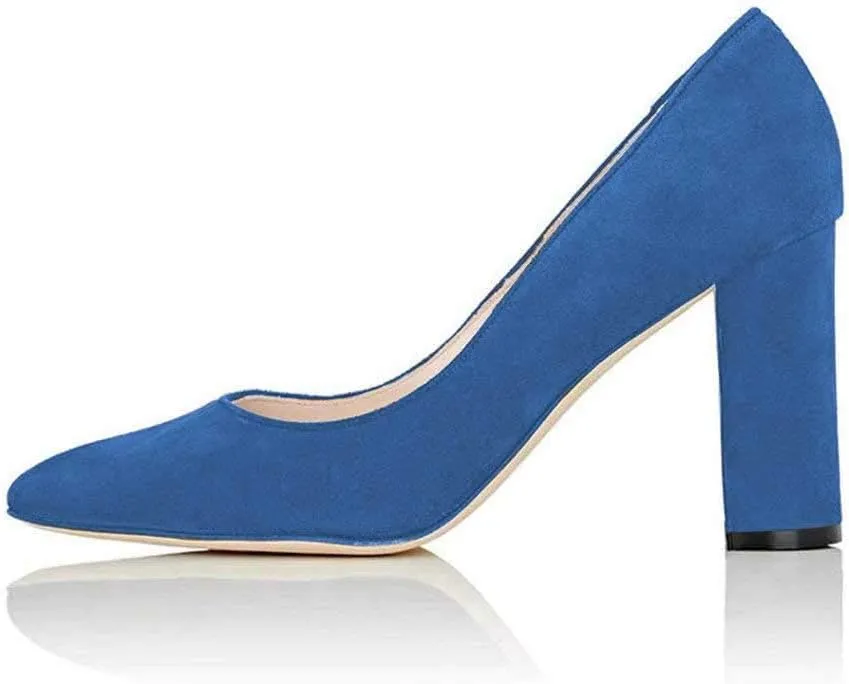 FSJ Women Classic Chunky High Heel Closed Round Almond Toe Slip On Formal Office Pumps Size 4-15 US