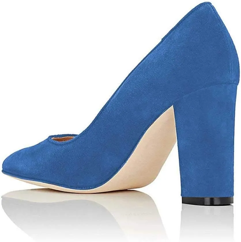 FSJ Women Classic Chunky High Heel Closed Round Almond Toe Slip On Formal Office Pumps Size 4-15 US