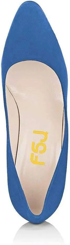 FSJ Women Classic Chunky High Heel Closed Round Almond Toe Slip On Formal Office Pumps Size 4-15 US