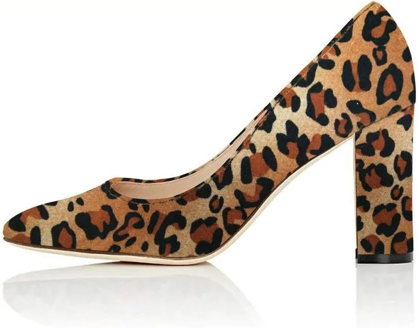 FSJ Women Classic Chunky High Heel Closed Round Almond Toe Slip On Formal Office Pumps Size 4-15 US