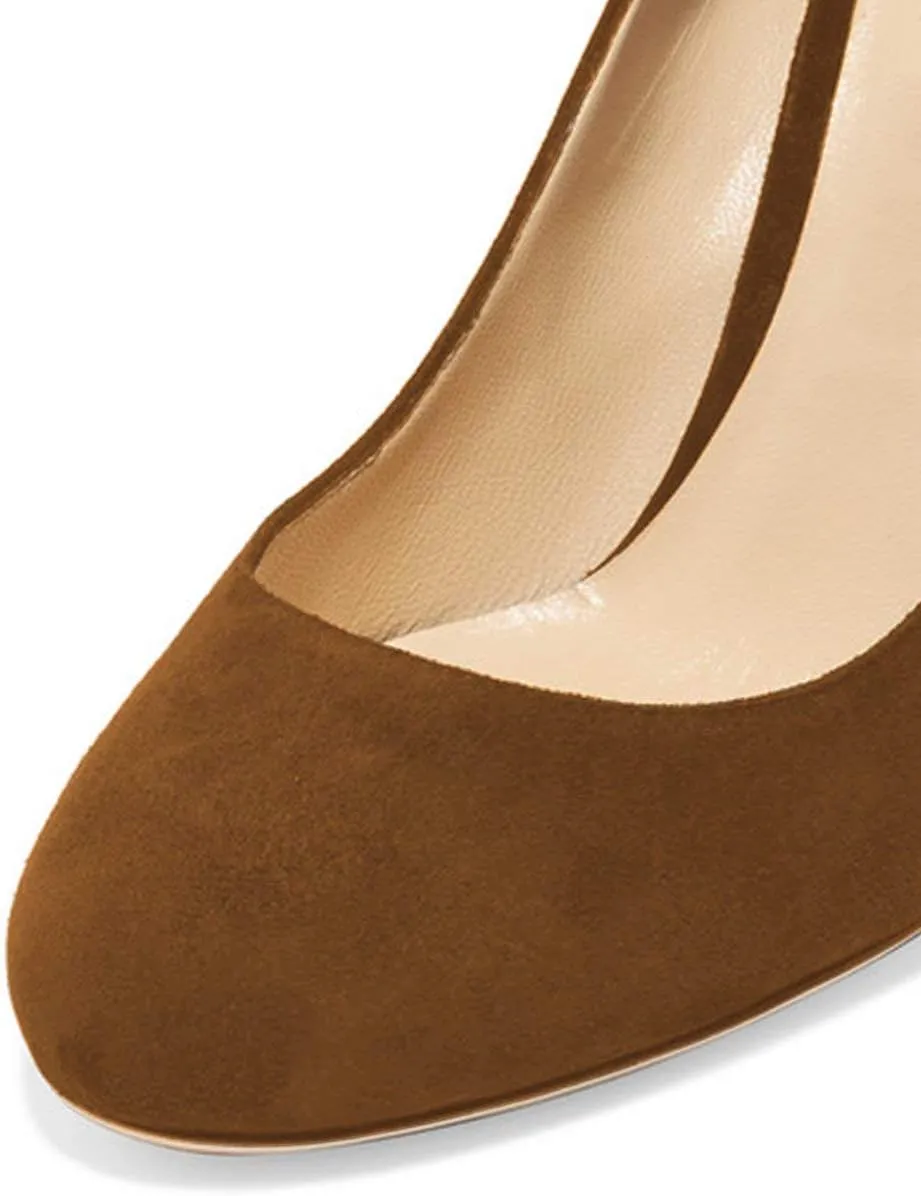 FSJ Women Classic Chunky High Heel Closed Round Almond Toe Slip On Formal Office Pumps Size 4-15 US