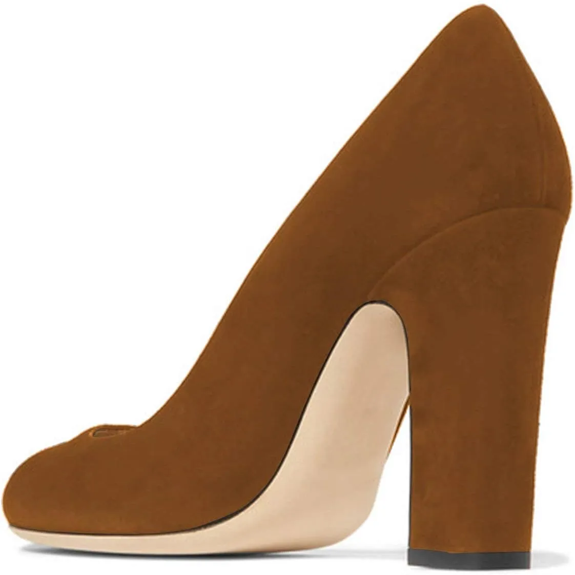 FSJ Women Classic Chunky High Heel Closed Round Almond Toe Slip On Formal Office Pumps Size 4-15 US