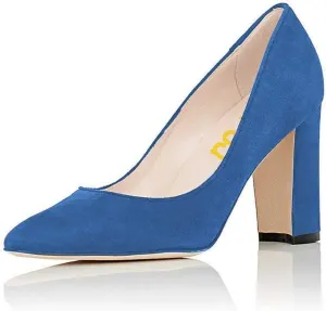 FSJ Women Classic Chunky High Heel Closed Round Almond Toe Slip On Formal Office Pumps Size 4-15 US
