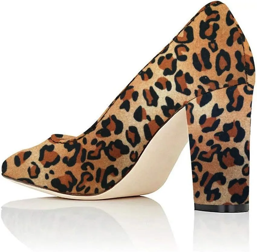 FSJ Women Classic Chunky High Heel Closed Round Almond Toe Slip On Formal Office Pumps Size 4-15 US