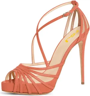 FSJ Women Elegant Peep Toe Crisscross Platform Sandals Ankle Strappy Stiletto High Heel Pumps D'Orsay Wedding Dress Shoes US Size 4-15