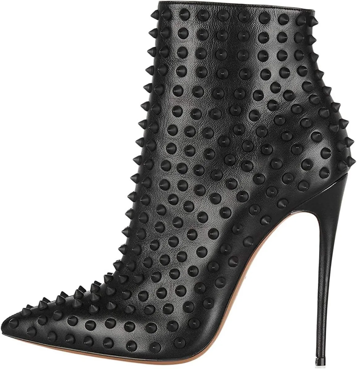 FSJ Women Fashion High Heel Ankle Boots with Rivets Closed Pointed Toe Stilettos Zipper Unique Style Shoes Size 4-15 M US