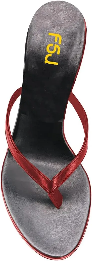 FSJ Women Fashion Thong Flip Flops Stiletto High Heels Slip On Almond Toe Casual Sandals Summer Beach Dressy Slipper Comfy Shoes