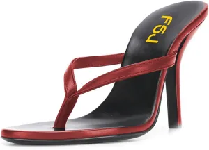 FSJ Women Fashion Thong Flip Flops Stiletto High Heels Slip On Almond Toe Casual Sandals Summer Beach Dressy Slipper Comfy Shoes