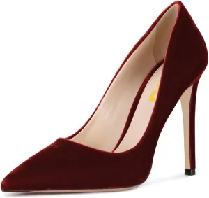 FSJ Women Formal Stiletto High Heels Pumps Pointed Toe Velvet Slide Office Wedding Lady Party Dress Shoes Size 4-15 US
