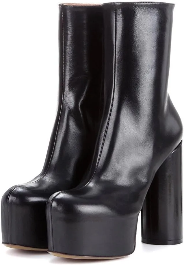 FSJ Women Gorgeous Platform Ankle Boots Closed Round Toe Chunky High Heel Pull On Shoes Size 4-15 US