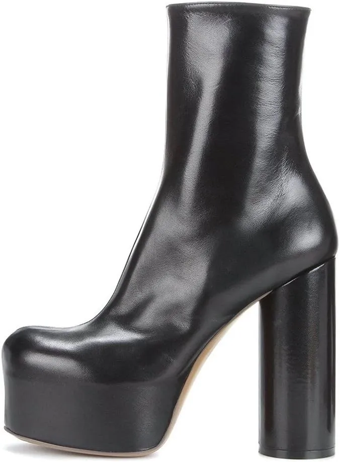 FSJ Women Gorgeous Platform Ankle Boots Closed Round Toe Chunky High Heel Pull On Shoes Size 4-15 US