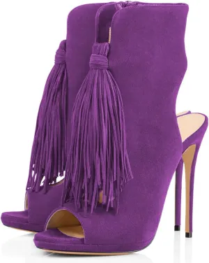 FSJ Women Peep Toe Slingback High Heels Sandals Fringed Ankle Booties Chic Stilettos Tassels Summer Outfits Shoes Size 4-15 US