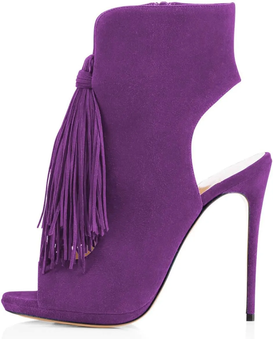 FSJ Women Peep Toe Slingback High Heels Sandals Fringed Ankle Booties Chic Stilettos Tassels Summer Outfits Shoes Size 4-15 US