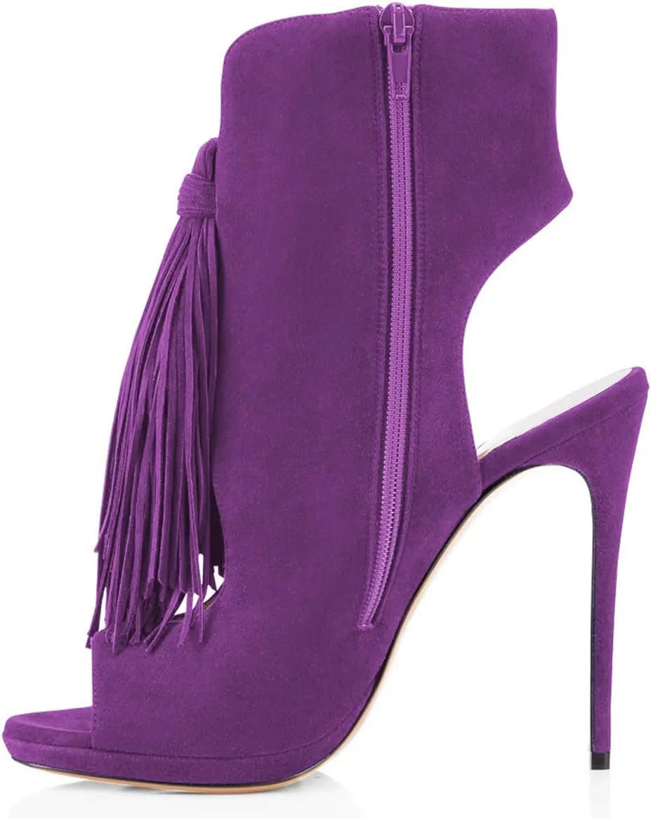 FSJ Women Peep Toe Slingback High Heels Sandals Fringed Ankle Booties Chic Stilettos Tassels Summer Outfits Shoes Size 4-15 US