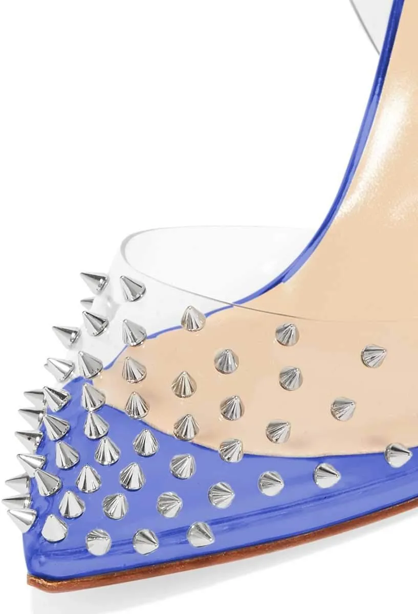 FSJ Women Pencil High Heel Spikes Studded Sandal Slip On D'Orsay Evening Pump Ankle Strap Clear Ballroom Dance Shoe Size 4-15 US