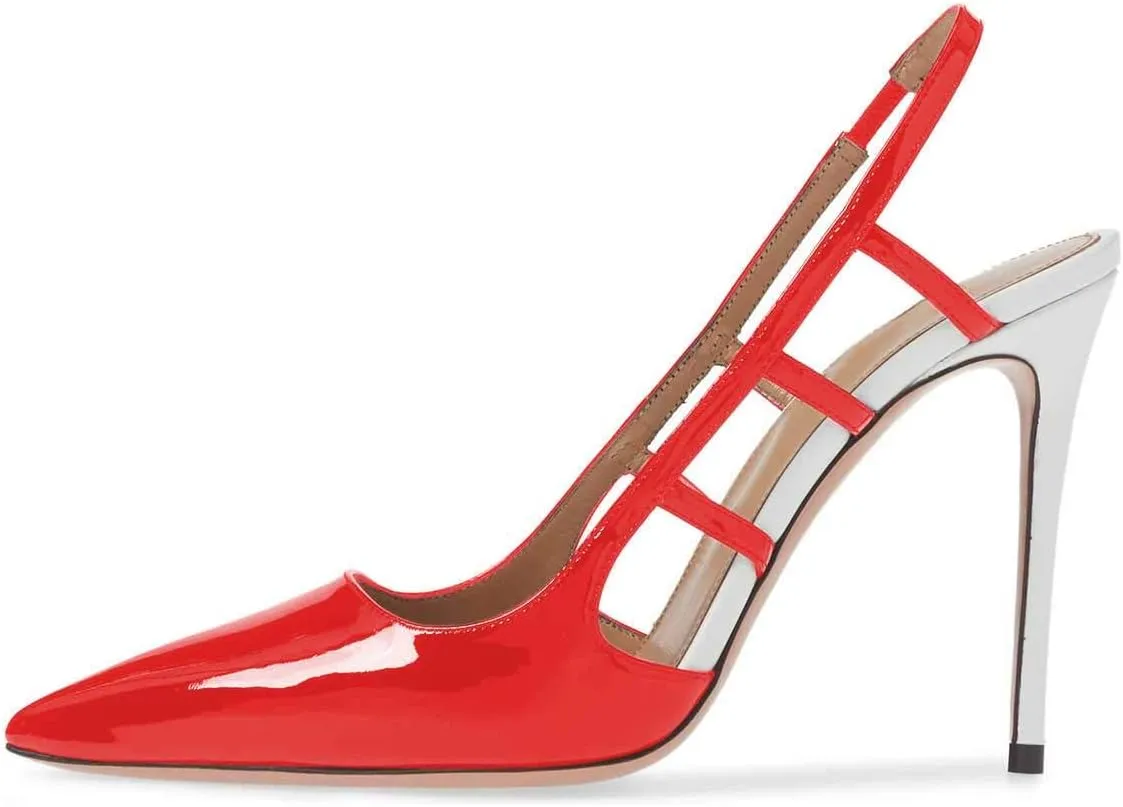 FSJ Women Pointy Toe Cutout Slip On Pumps Stilettos High Heel Slingback Gladiator Evening Office Lady Dress Shoes Size 4-15 US