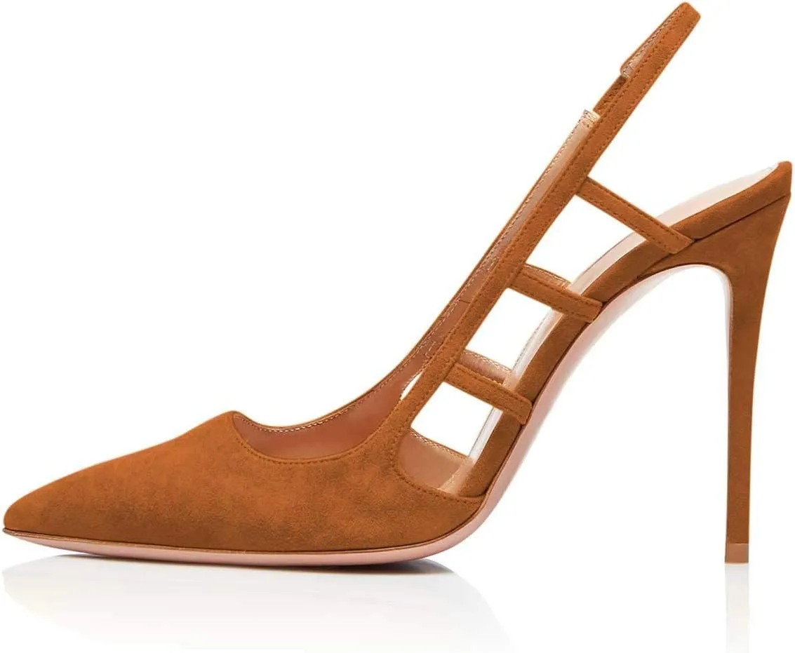 FSJ Women Pointy Toe Cutout Slip On Pumps Stilettos High Heel Slingback Gladiator Evening Office Lady Dress Shoes Size 4-15 US