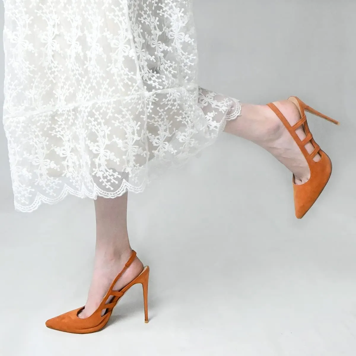 FSJ Women Pointy Toe Cutout Slip On Pumps Stilettos High Heel Slingback Gladiator Evening Office Lady Dress Shoes Size 4-15 US