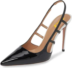FSJ Women Pointy Toe Cutout Slip On Pumps Stilettos High Heel Slingback Gladiator Evening Office Lady Dress Shoes Size 4-15 US