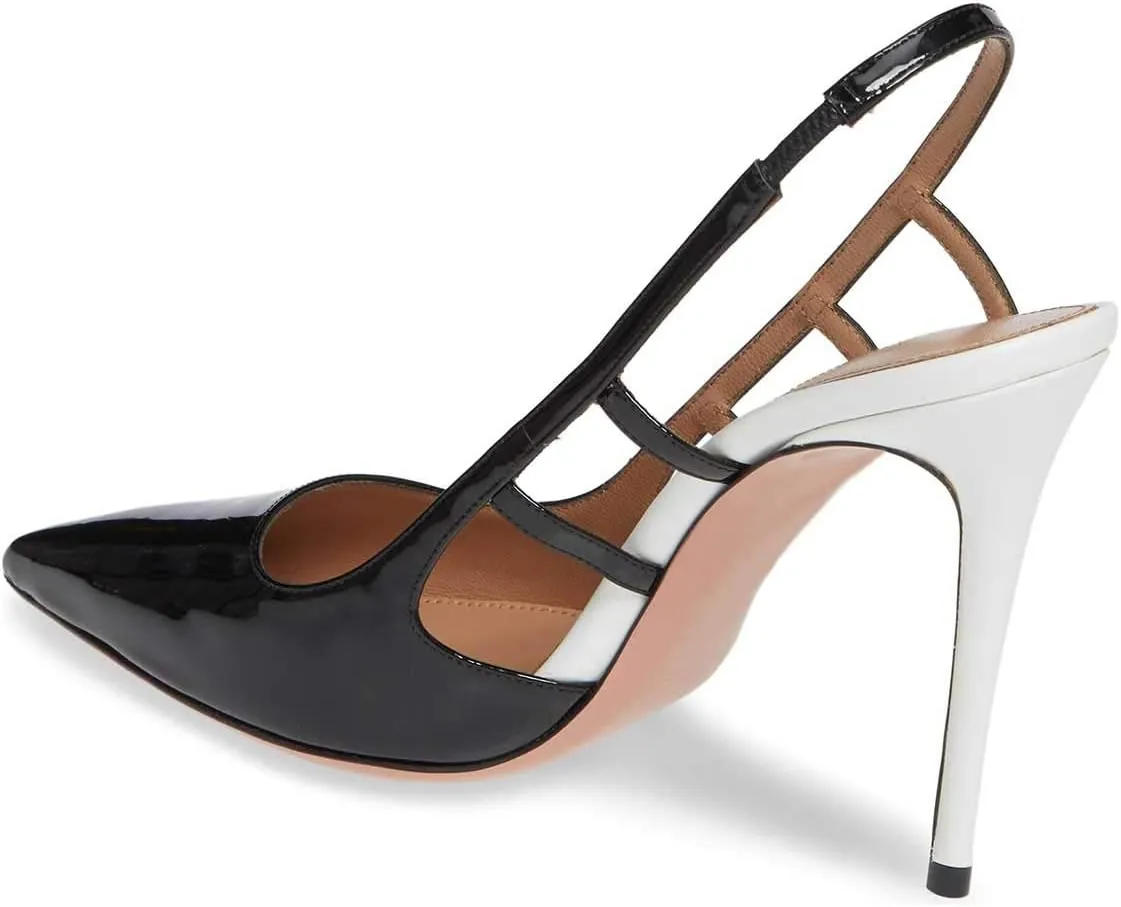 FSJ Women Pointy Toe Cutout Slip On Pumps Stilettos High Heel Slingback Gladiator Evening Office Lady Dress Shoes Size 4-15 US