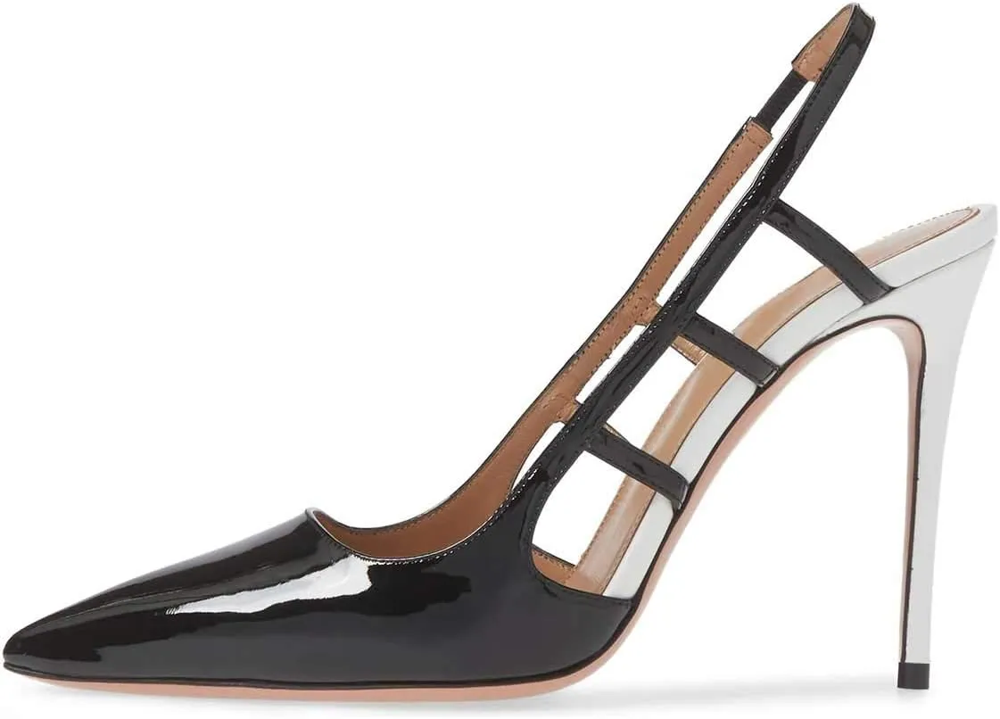 FSJ Women Pointy Toe Cutout Slip On Pumps Stilettos High Heel Slingback Gladiator Evening Office Lady Dress Shoes Size 4-15 US