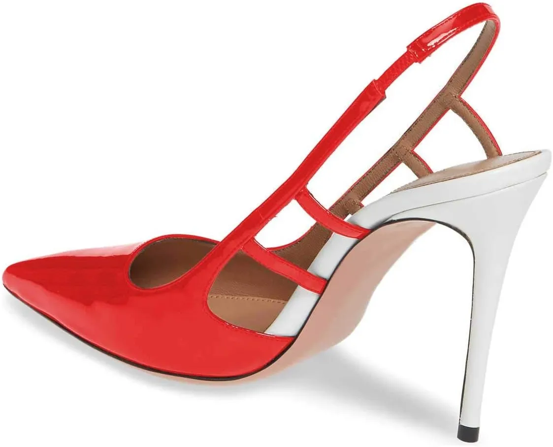 FSJ Women Pointy Toe Cutout Slip On Pumps Stilettos High Heel Slingback Gladiator Evening Office Lady Dress Shoes Size 4-15 US