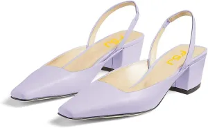 FSJ Women Retro Square Toe Slingback Sandals Comfortable Low Block Heel Pump Evening Office Shoes