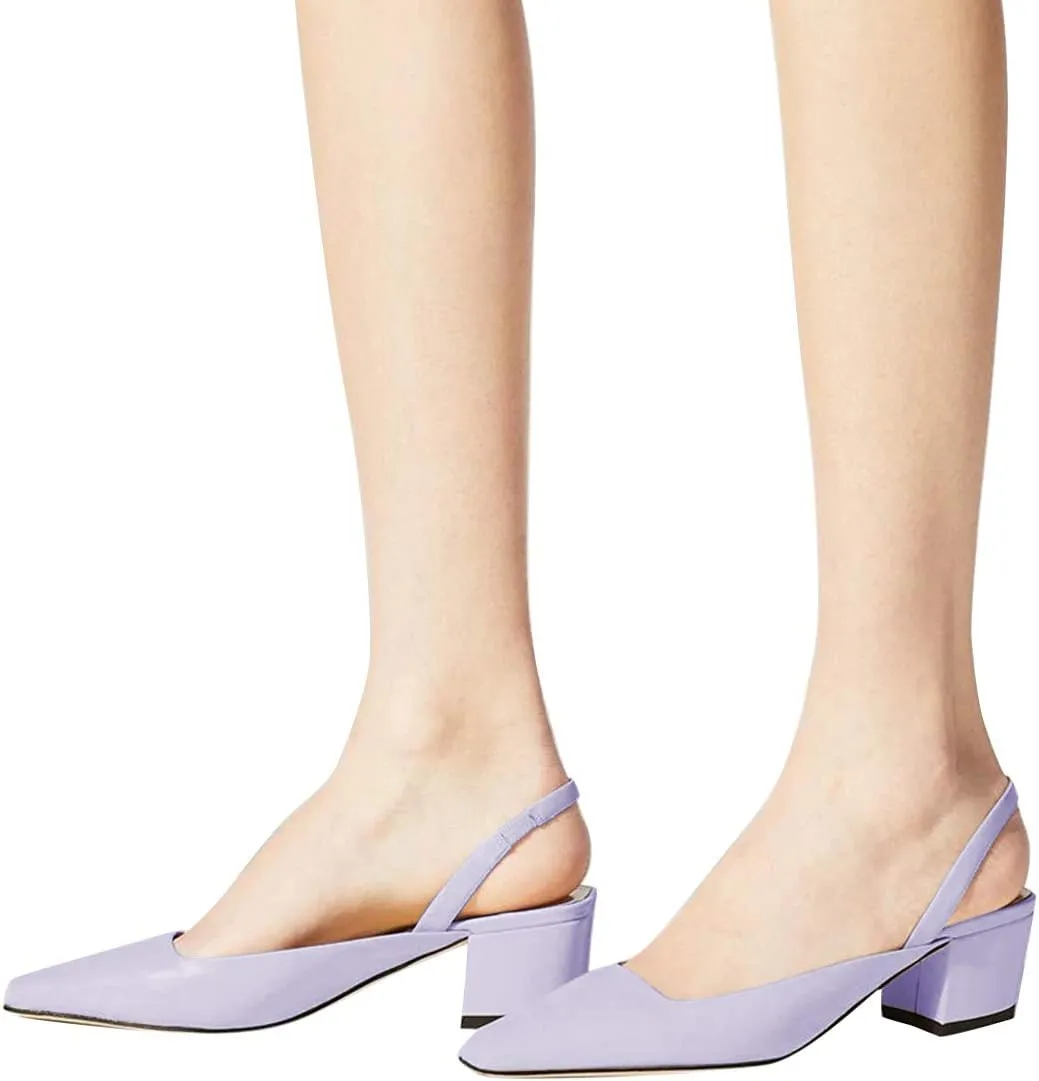 FSJ Women Retro Square Toe Slingback Sandals Comfortable Low Block Heel Pump Evening Office Shoes