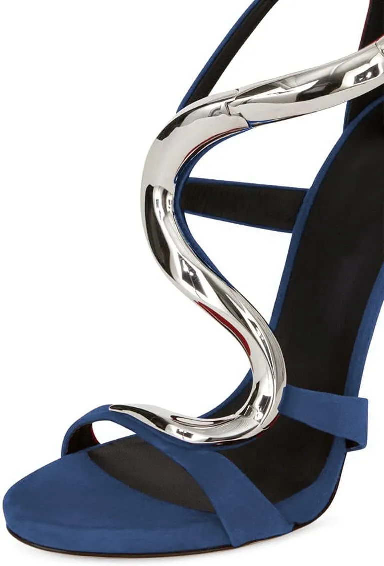 FSJ Women Stiletto High Heels Ankle Strap Sandals Flower Silver Metal Chain Open Toe Zipper Fashion Shoes
