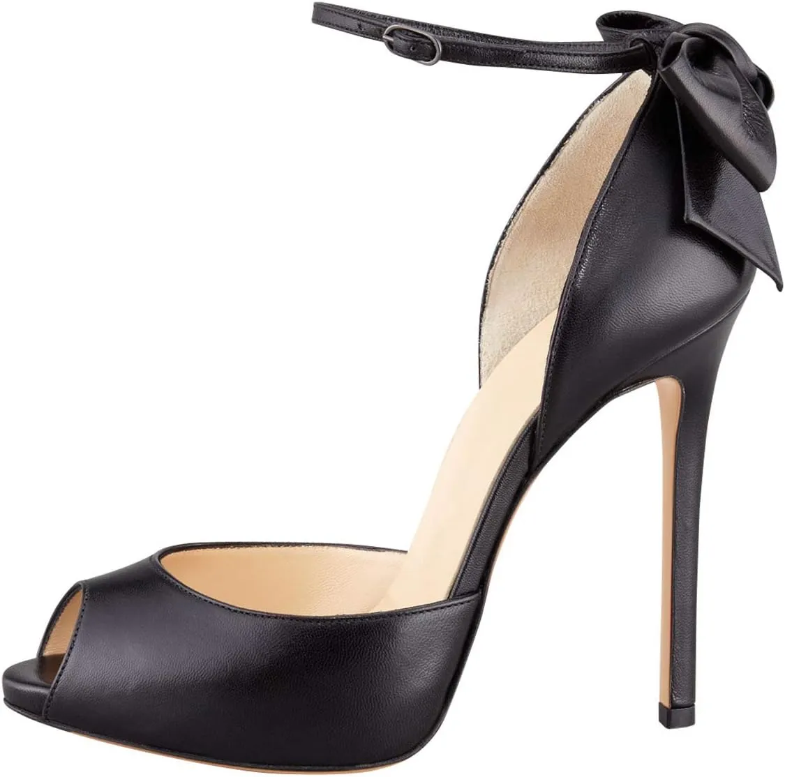 FSJ Women Stiletto High Heels Sandals Peep Toe Pumps Ankle Straps Bows Bridal Dress Party Shoes with Buckle Size 4-15 US