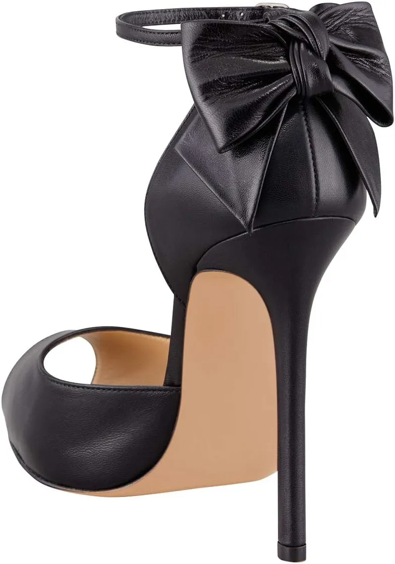 FSJ Women Stiletto High Heels Sandals Peep Toe Pumps Ankle Straps Bows Bridal Dress Party Shoes with Buckle Size 4-15 US