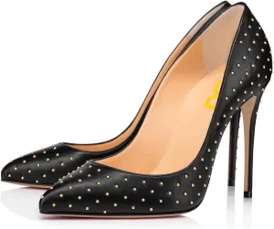 FSJ Women Studded Pointed Toe Pumps Sexy Stiletto High Heel Shoes for Party Prom Dressy Size 4-15 US