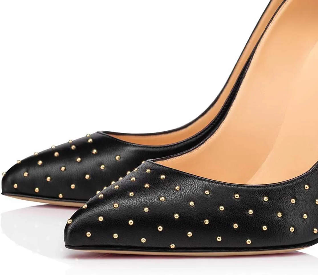 FSJ Women Studded Pointed Toe Pumps Sexy Stiletto High Heel Shoes for Party Prom Dressy Size 4-15 US