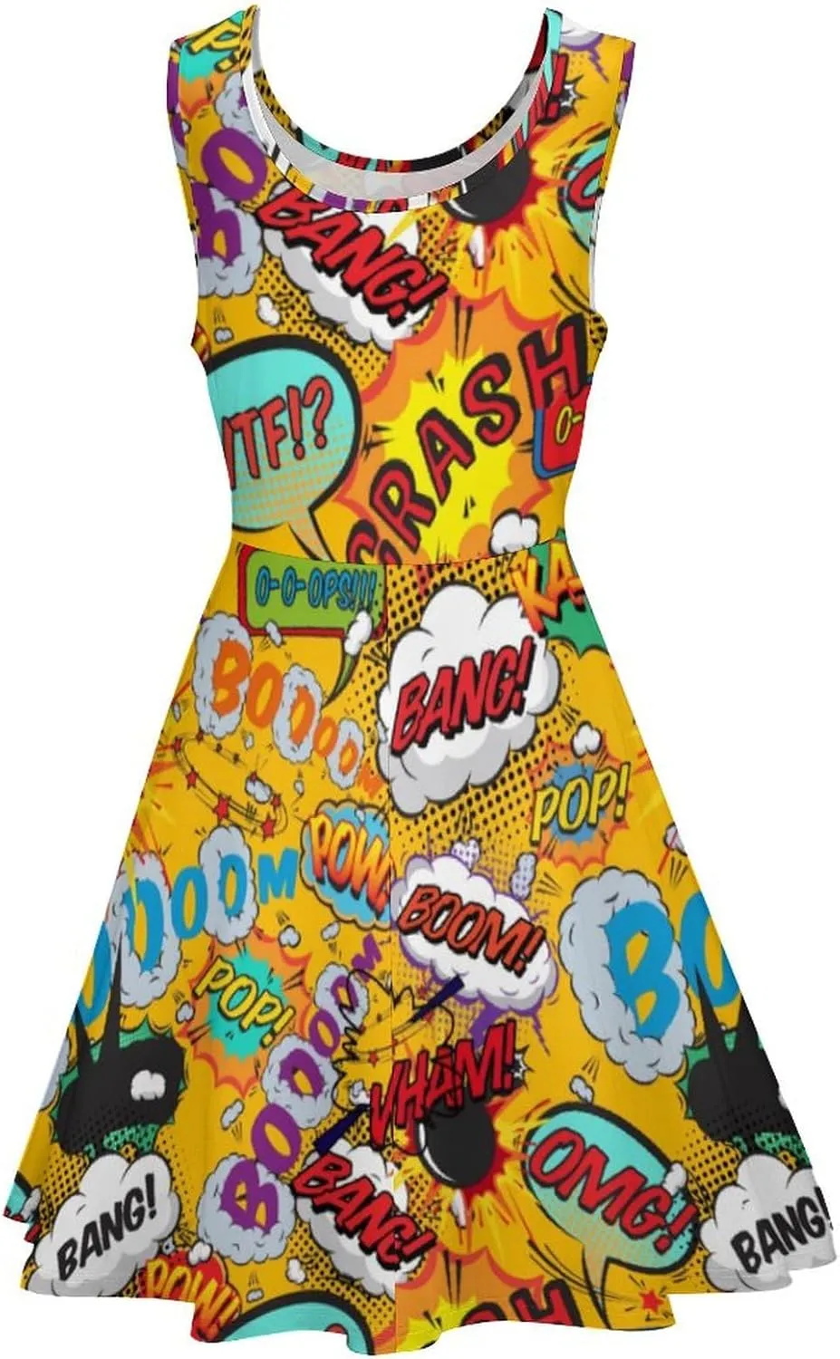 Fun Retro Comic Book Pop Art Explosions Women Dresses Front Zipper Party Dress Sleeveless Swing Casual Work Dress