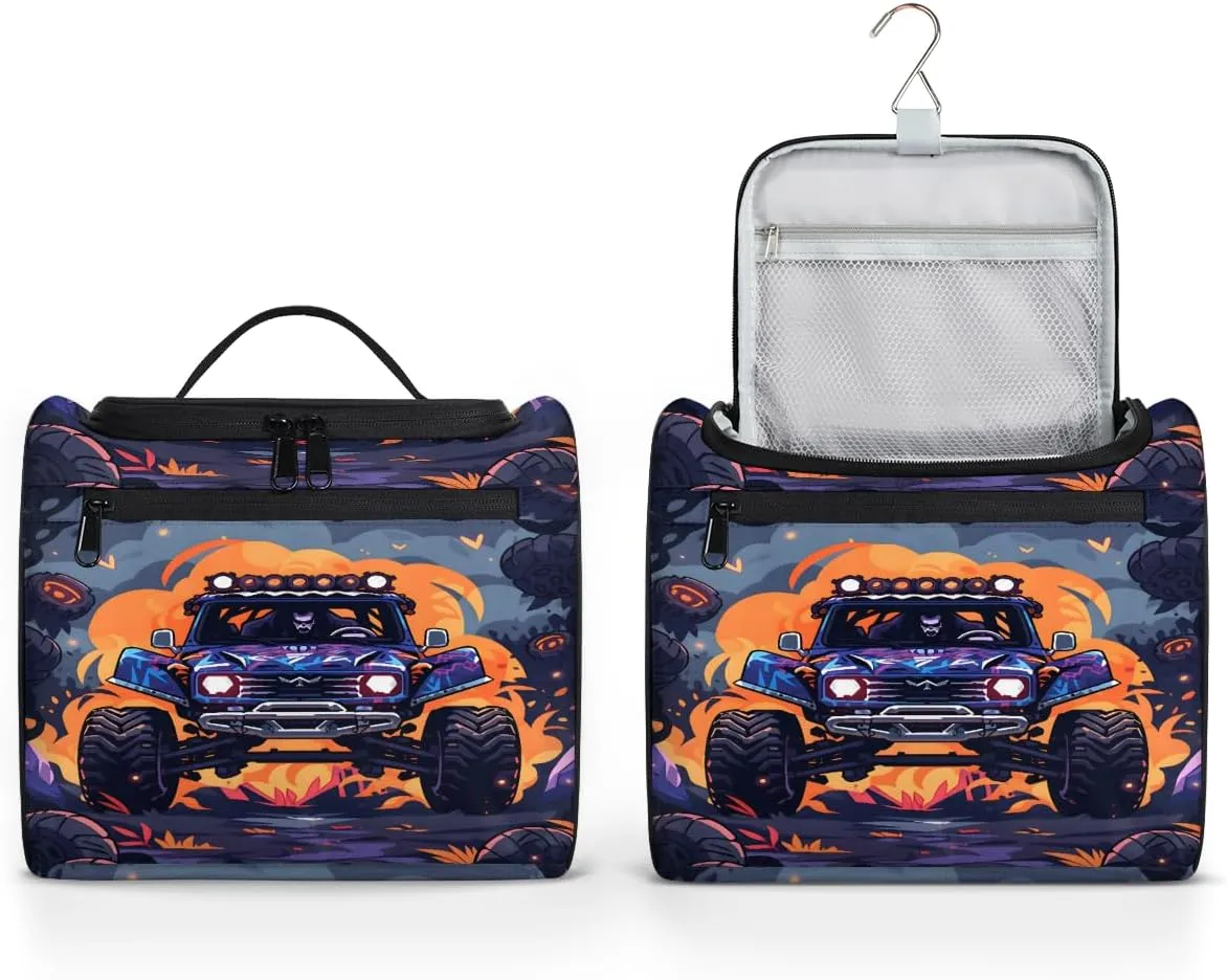 Funny Monster Car Travel Toiletry Bag for Men and Women, Large Hanging Makeup Bag Organizer Toiletries Bag for Travel, Cosmetic Bag with Handle