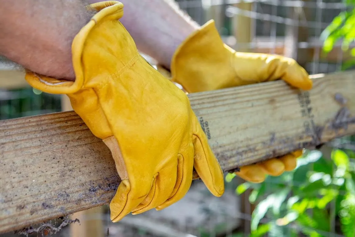 G & F Premium Genuine Grain Cowhide Leathers with Reinforced Patch Palm Work Gloves, Drivers Glove, 3 Pair Pack