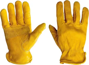 G & F Premium Genuine Grain Cowhide Leathers with Reinforced Patch Palm Work Gloves, Drivers Glove, 3 Pair Pack