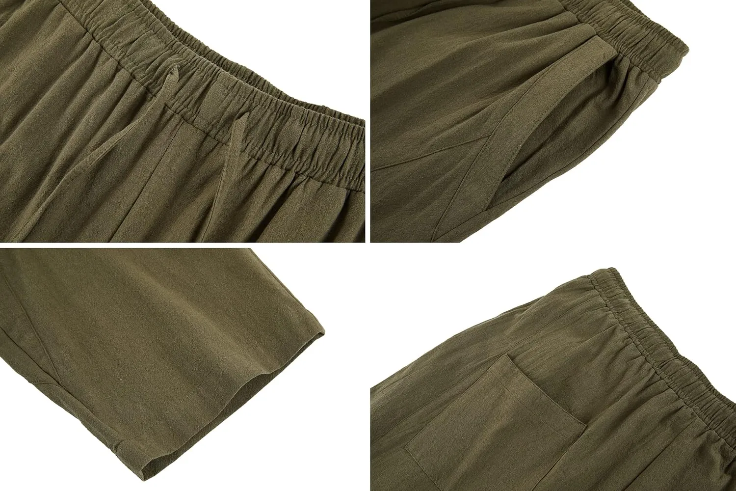 Gafeng Mens Linen Harem Pants Casual Loose Fit Beach Drawstring Elastic Waist Yoga Trousers with Pockets
