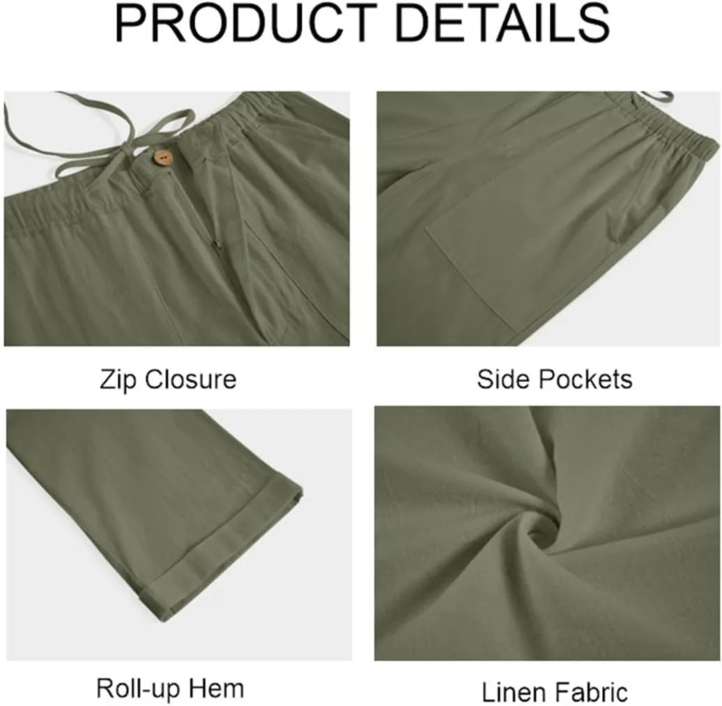 Gafeng Mens Linen Pants Yoga Beach Loose Fit Casual Summer Elastic Waist Drawstring Baggy Trousers with Pockets