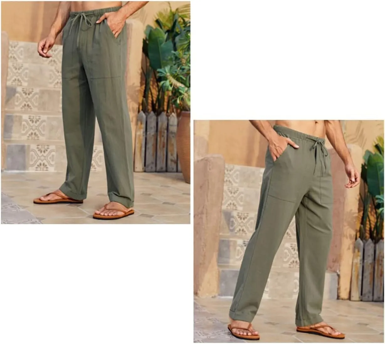 Gafeng Mens Linen Pants Yoga Beach Loose Fit Casual Summer Elastic Waist Drawstring Baggy Trousers with Pockets