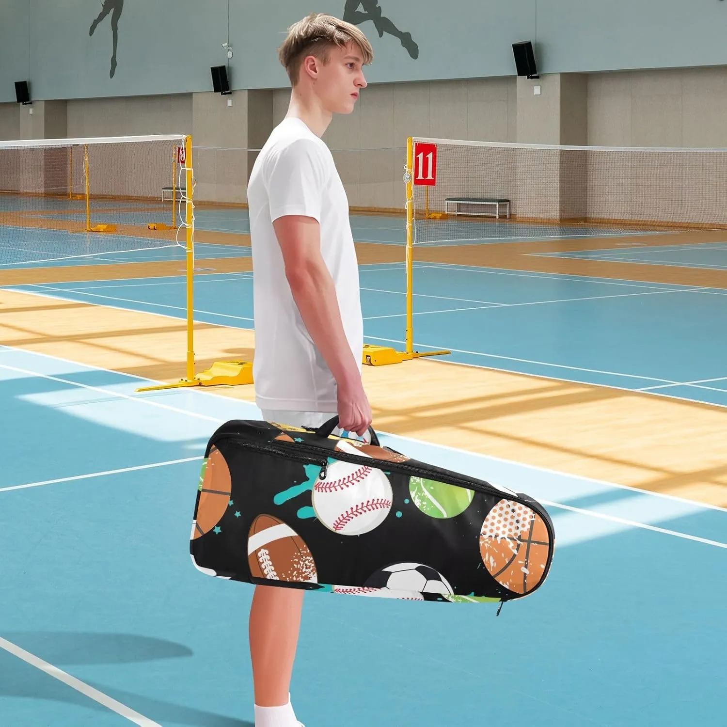 GAIGEO Cool Soccer Graffiti Pickleball Backpack, Multiple Storage Compartments Tennis Racket Backpack, Foldable Pocket