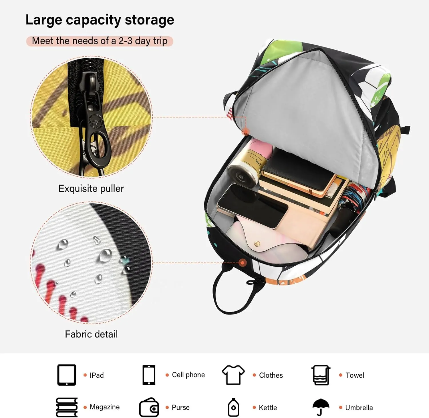 GAIGEO Cool Soccer Graffiti Pickleball Backpack, Multiple Storage Compartments Tennis Racket Backpack, Foldable Pocket
