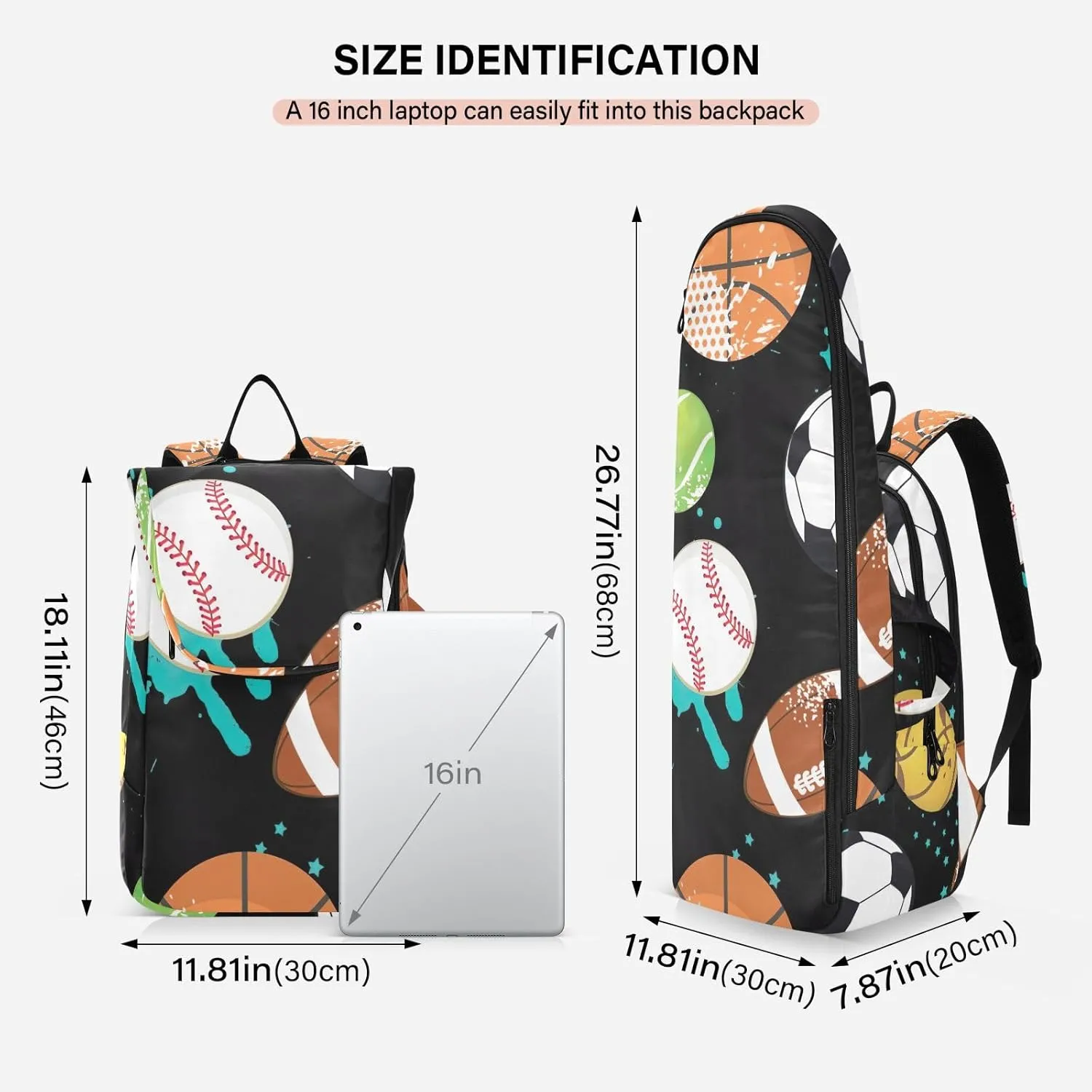 GAIGEO Cool Soccer Graffiti Pickleball Backpack, Multiple Storage Compartments Tennis Racket Backpack, Foldable Pocket