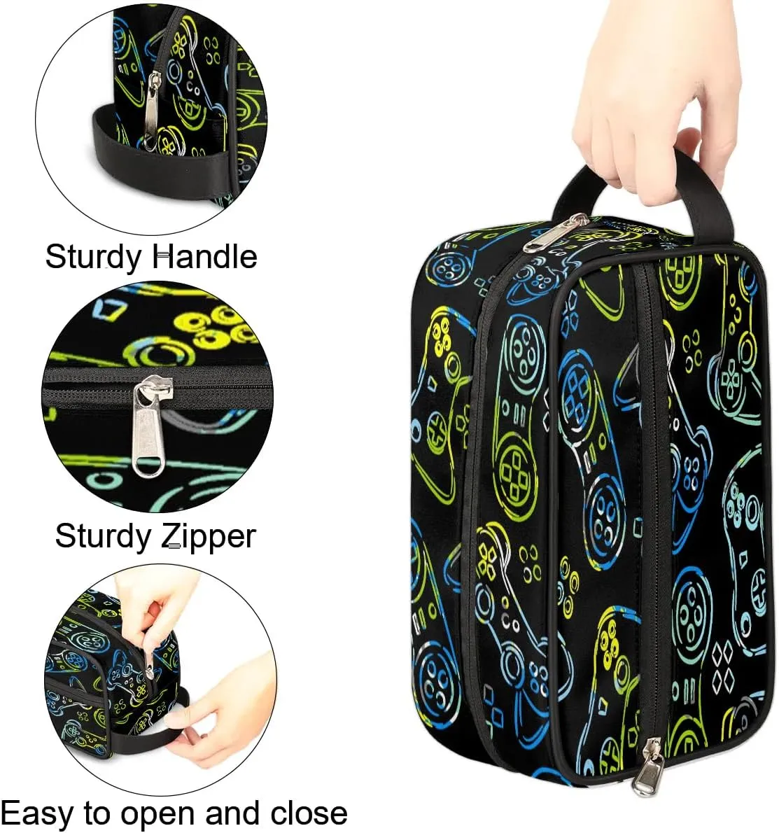 Game Boys Toiletry Bag, Hanging Kids Dopp Kit, Waterproof Lightweight Boys Makeup Bag Shaving Bag Grooming Bag for Hygiene Kit Essential